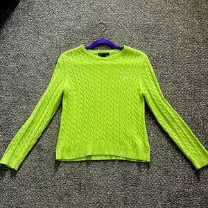 Polo Ralph Lauren Lime Green Cable Knit Cotton Crewneck Sweater